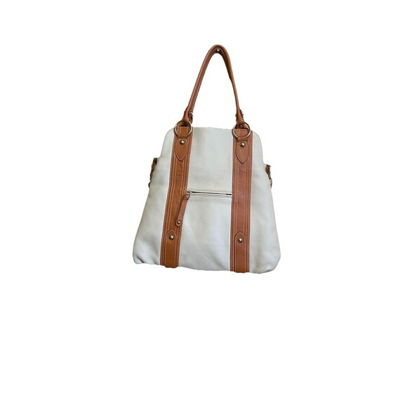 Cream and Brown  Genuine Leather Tote Shoulder Purse Bag - Picture 3 of 16